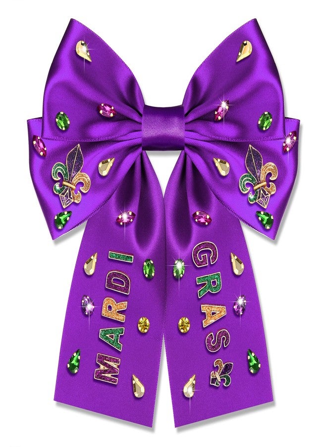 NVENF Mardi Gras Hair Bow Clips for Women Mask Fleur De Lis Hair Bows Jeweled Large Purple Hair Ribbon Bows Carnival Mardi Gras Accessories Outfits Parade Party Favors (Pattern A) - Image 1